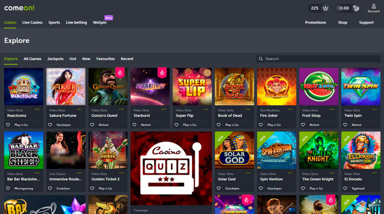 Интерфейс онлайн-казино 