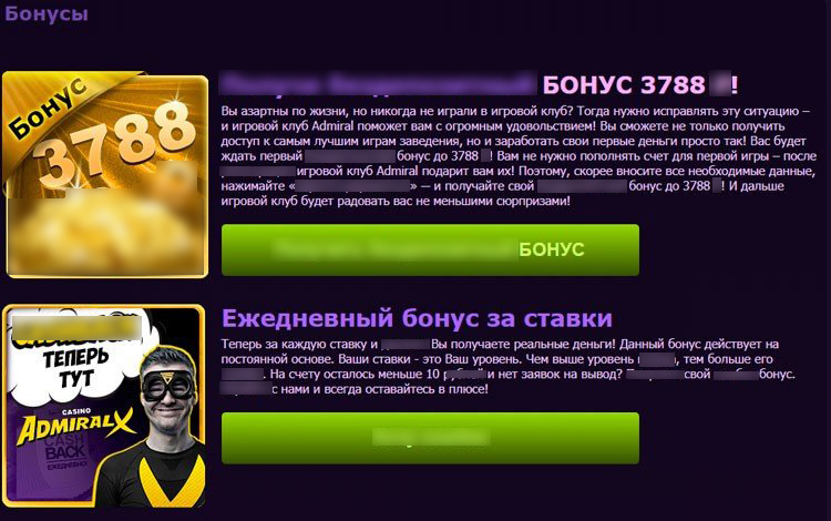 Поверхностное описание бонусных предложений