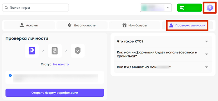 Раздел проверки личности