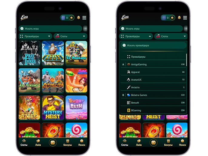 Игры в казино Ева