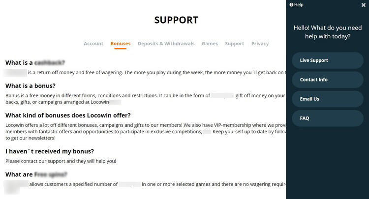 Англоязычный раздел FAQ с вопросами про бонусы