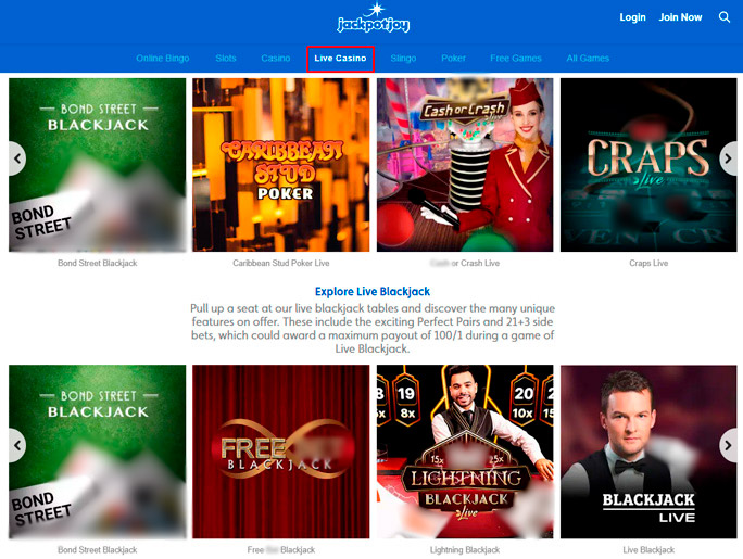 Лайв игры в Jackpotjoy Casino