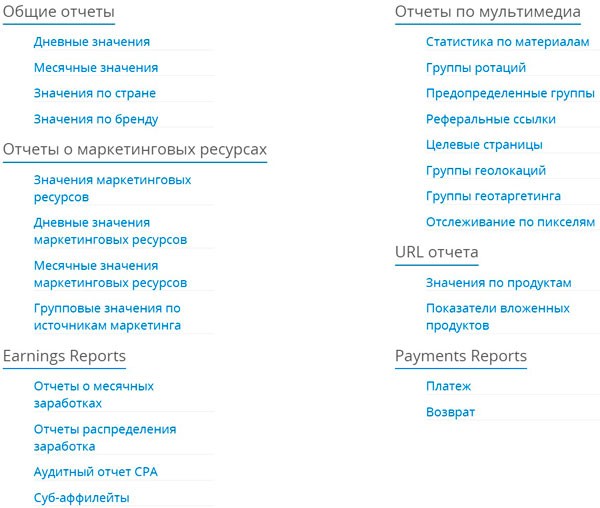 Общие показатели в личном кабинете
